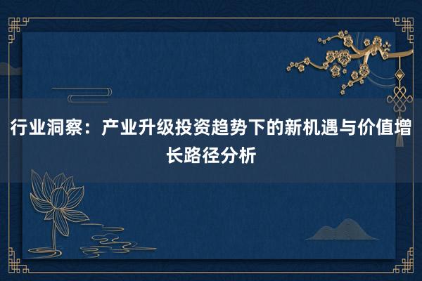 行业洞察：产业升级投资趋势下的新机遇与价值增长路径分析