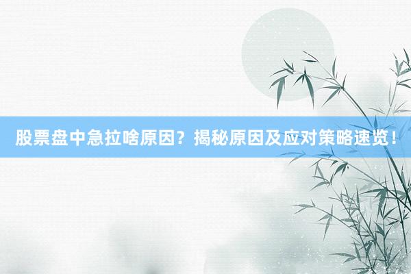 股票盘中急拉啥原因？揭秘原因及应对策略速览！