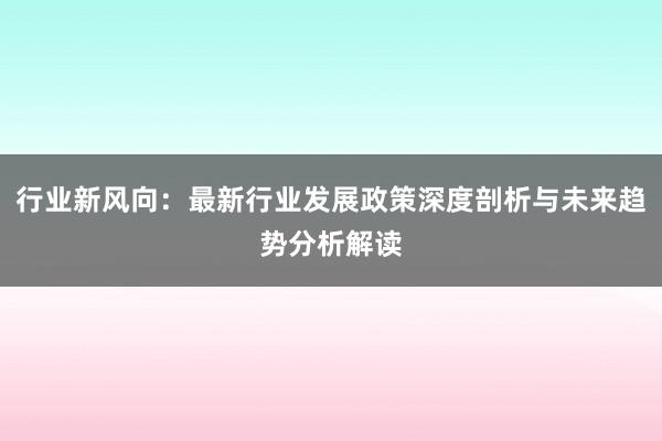 行业新风向：最新行业发展政策深度剖析与未来趋势分析解读