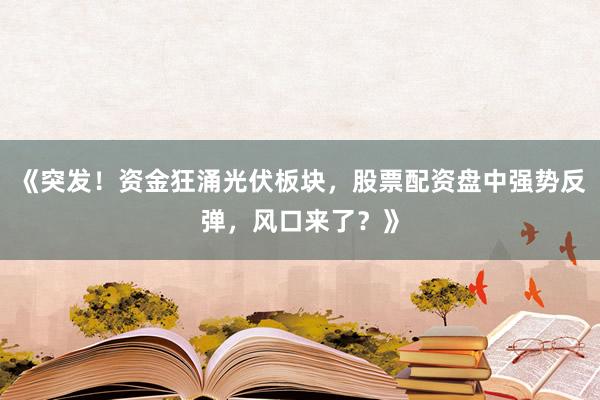 《突发！资金狂涌光伏板块，股票配资盘中强势反弹，风口来了？》