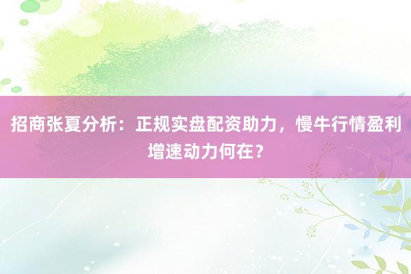 招商张夏分析：正规实盘配资助力，慢牛行情盈利增速动力何在？