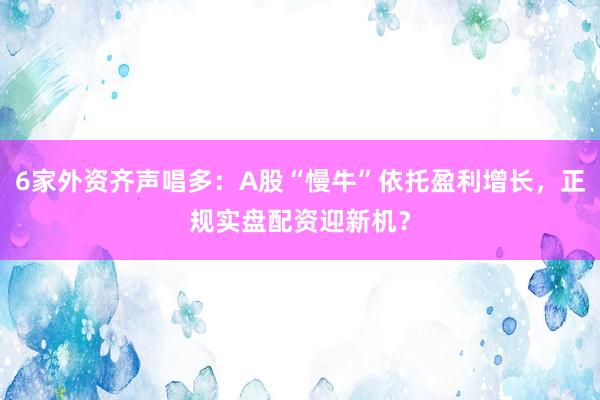 6家外资齐声唱多：A股“慢牛”依托盈利增长，正规实盘配资迎新机？