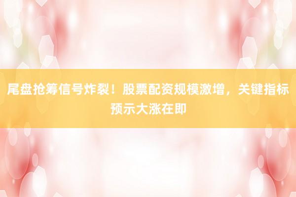 尾盘抢筹信号炸裂！股票配资规模激增，关键指标预示大涨在即