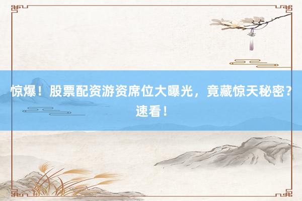 惊爆！股票配资游资席位大曝光，竟藏惊天秘密？速看！