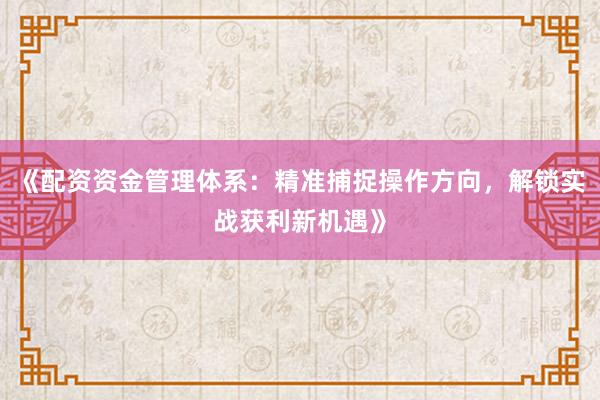 《配资资金管理体系:精准捕捉操作方向,解锁实战获利新机遇》