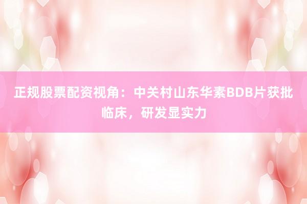 正规股票配资视角：中关村山东华素BDB片获批临床，研发显实力