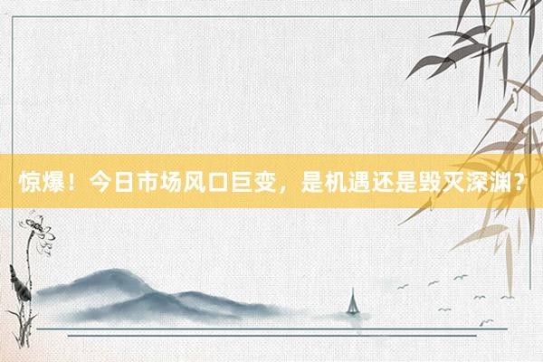 惊爆！今日市场风口巨变，是机遇还是毁灭深渊？