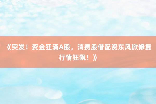 《突发！资金狂涌A股，消费股借配资东风掀修复行情狂飙！》