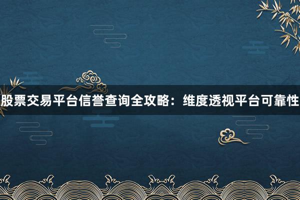 股票交易平台信誉查询全攻略：维度透视平台可靠性